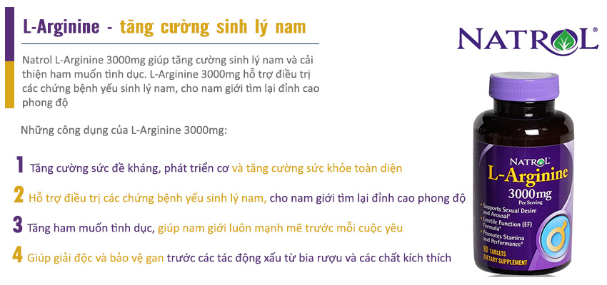 Công dụng Viên uống Natrol L-Arginine 3000mg