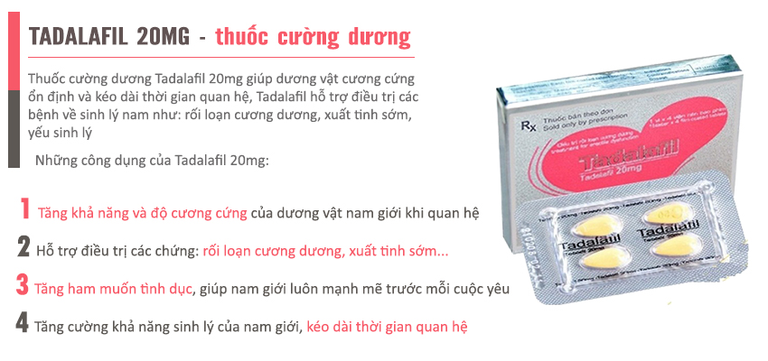 Công dụng thuốc cường dương Tadalafil 20mg