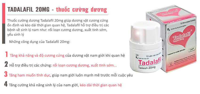 Công dụng thuốc cường dương Tadalafil 20 mg